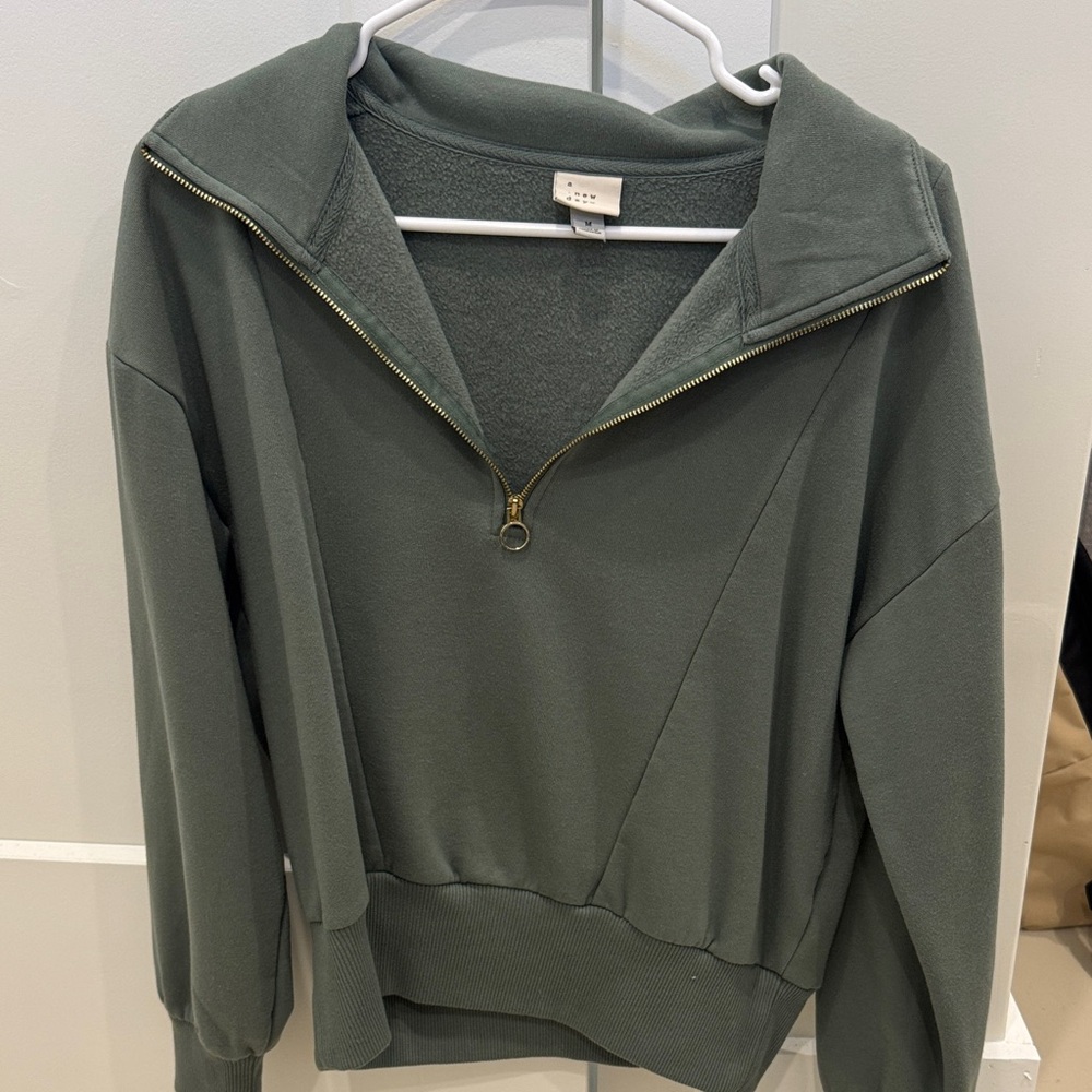 a new day Olive Green Half-Zip Pullover Sweatshirt